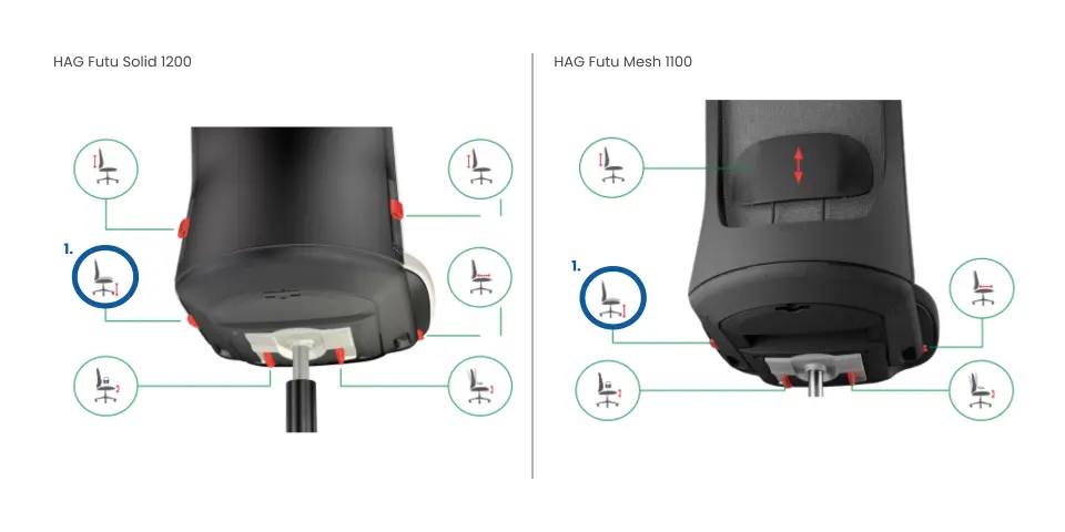 HÅG Futu seat height adjustment — lever on the left side under the seat