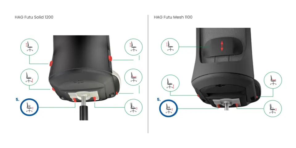 HÅG Futu tilt mechanism lock — slide button on the left under the seat